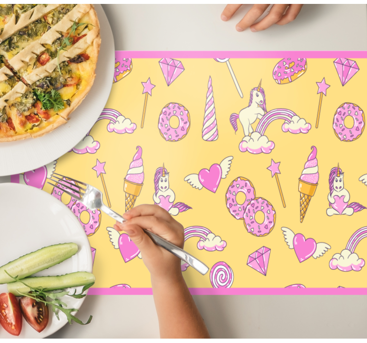 Whimsical unicorn playfulness children placemat - TenStickers