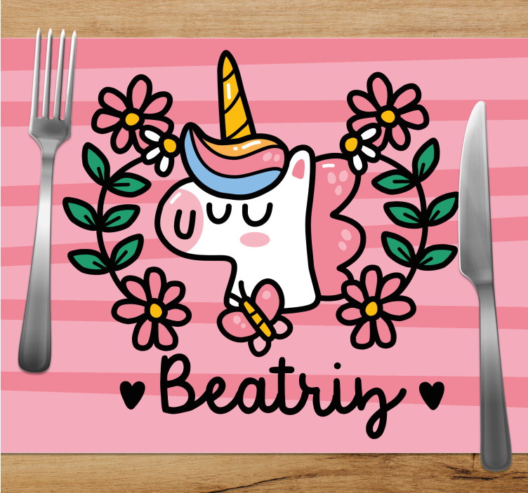 Whimsical unicorn with flowers children placemat - TenStickers
