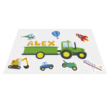 Cartoon tractors transport personalised kids placemat - TenStickers