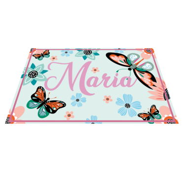 Flower And Butterflies With Name Rectangular Placemat - TenStickers