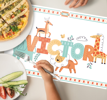 Children placemat animal name artwork - TenStickers