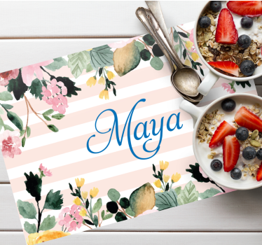 Customisable placemat floral personalized name - TenStickers