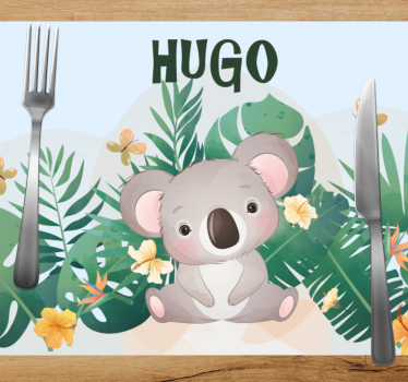 Cute koala for boy with name kids table mat - TenStickers
