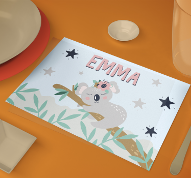 Personalised cute koala girl sleeping on tree kids placemat - TenStickers