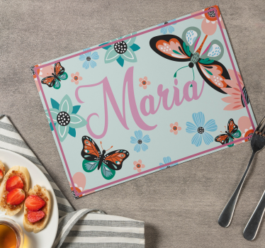 Flower And Butterflies With Name Rectangular Placemat - TenStickers