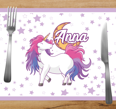 Unicorn and moon personalised kids placemat - TenStickers
