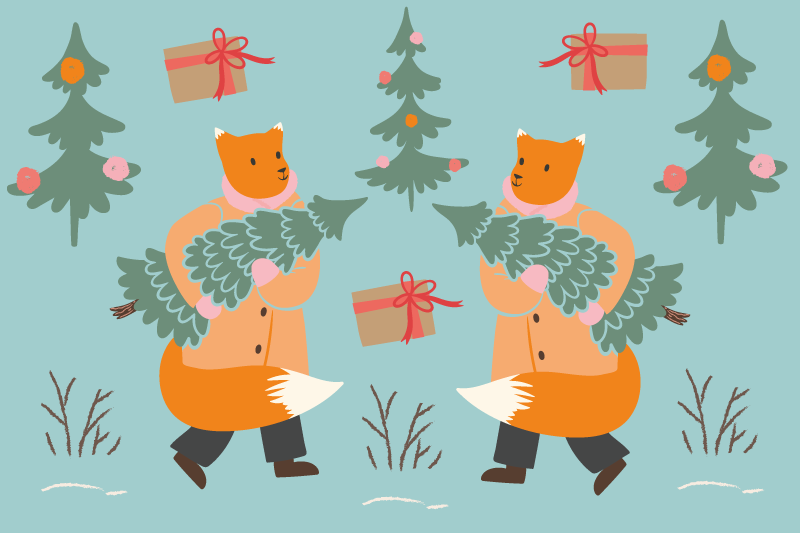 Christmas placemat festive fox with tree - TenStickers