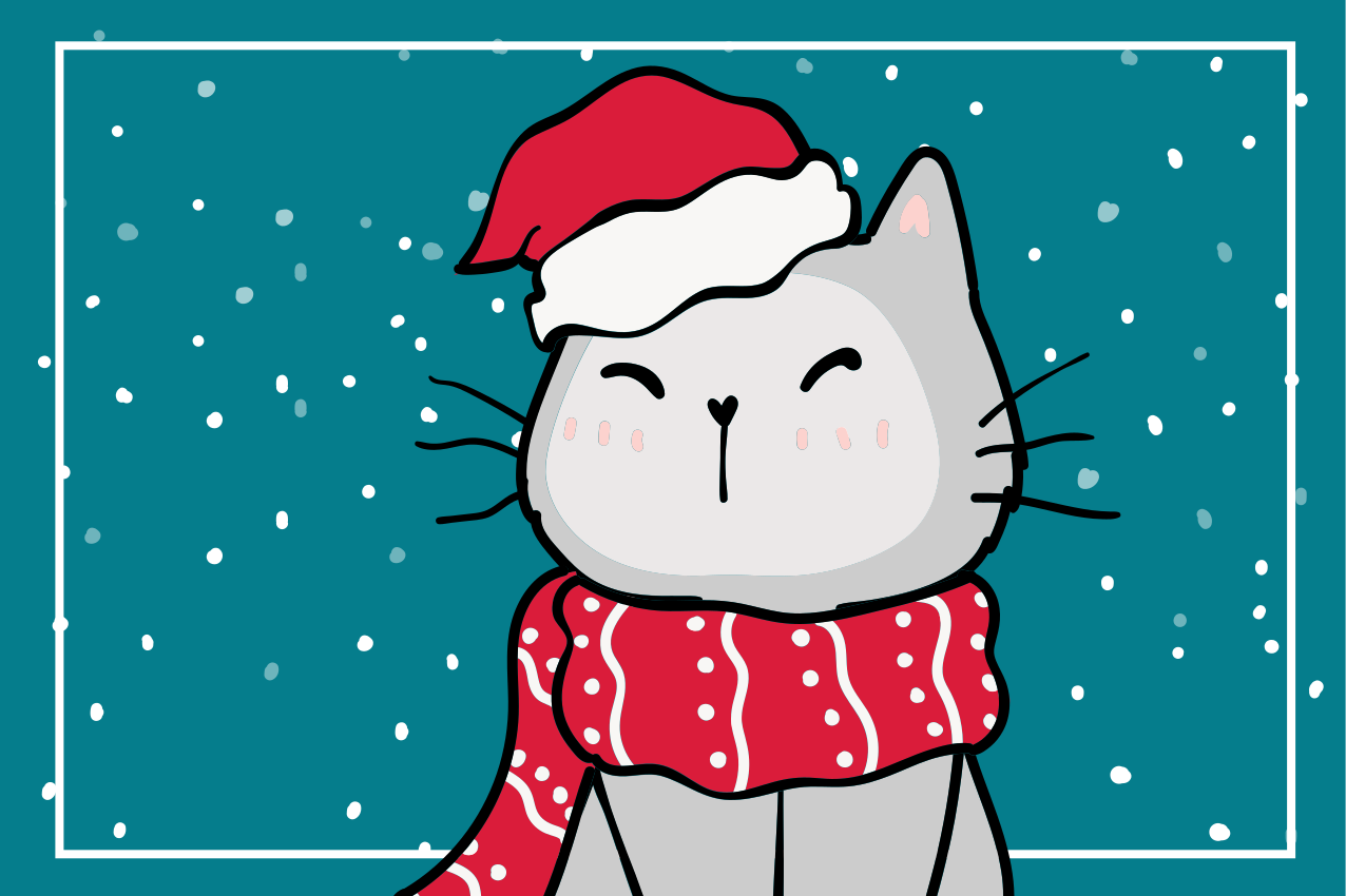 Christmas placemat cheerful cat santa - TenStickers