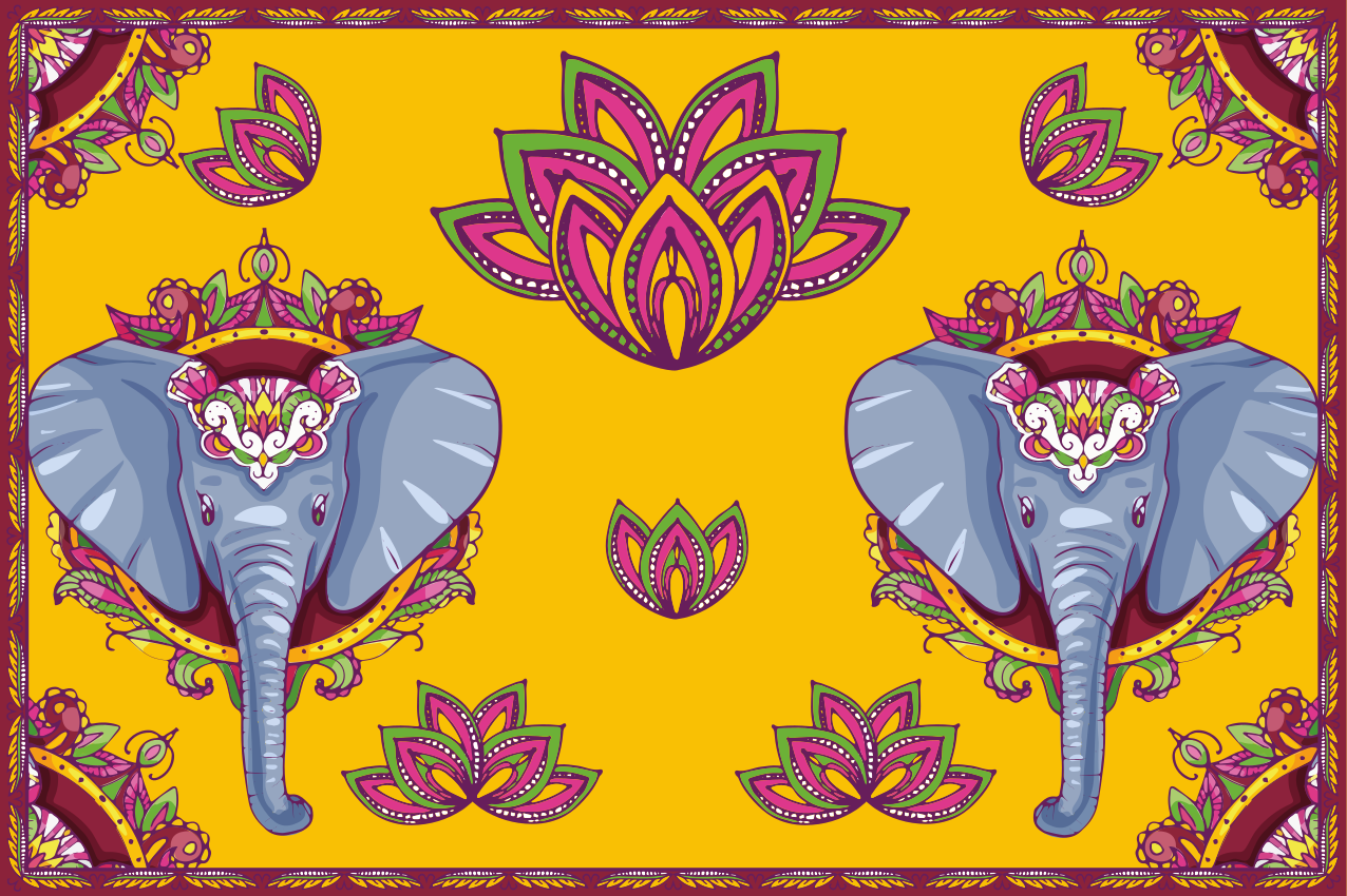 Original placemat elephant floral design - TenStickers