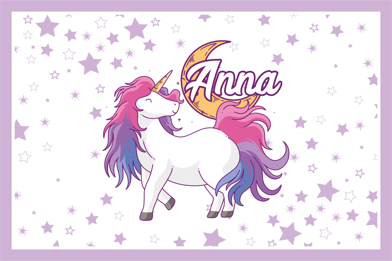 Unicorn and moon personalised kids placemat - TenStickers