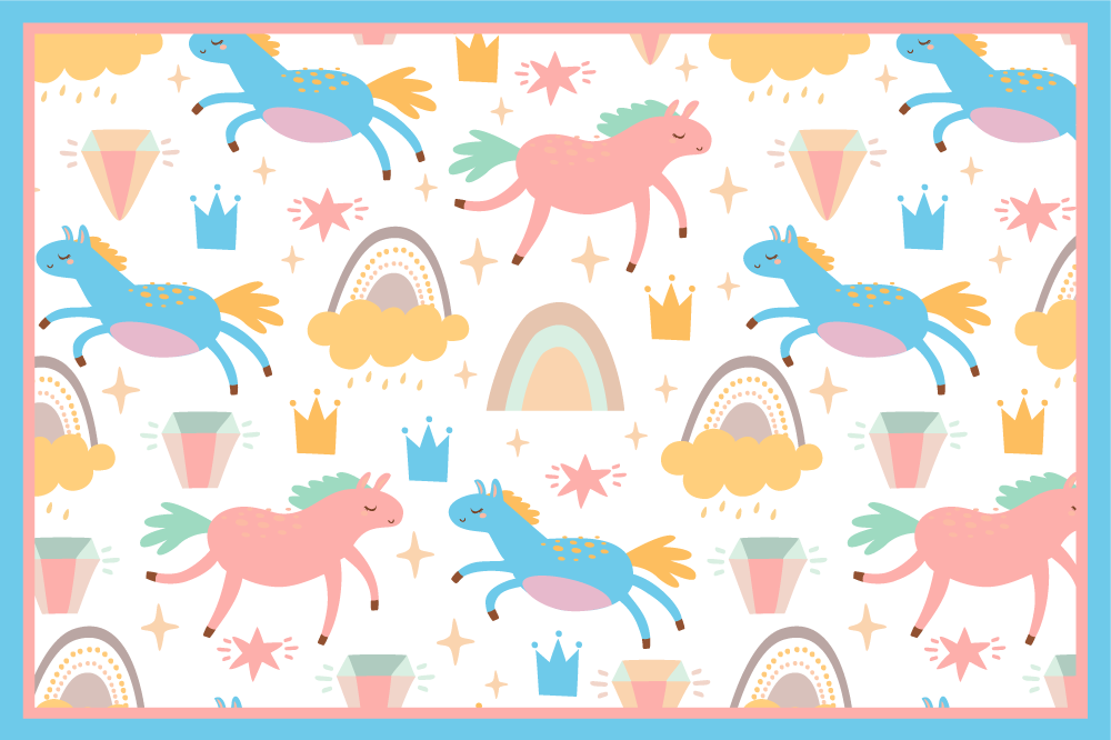 Children placemat colorful unicorns running - TenStickers