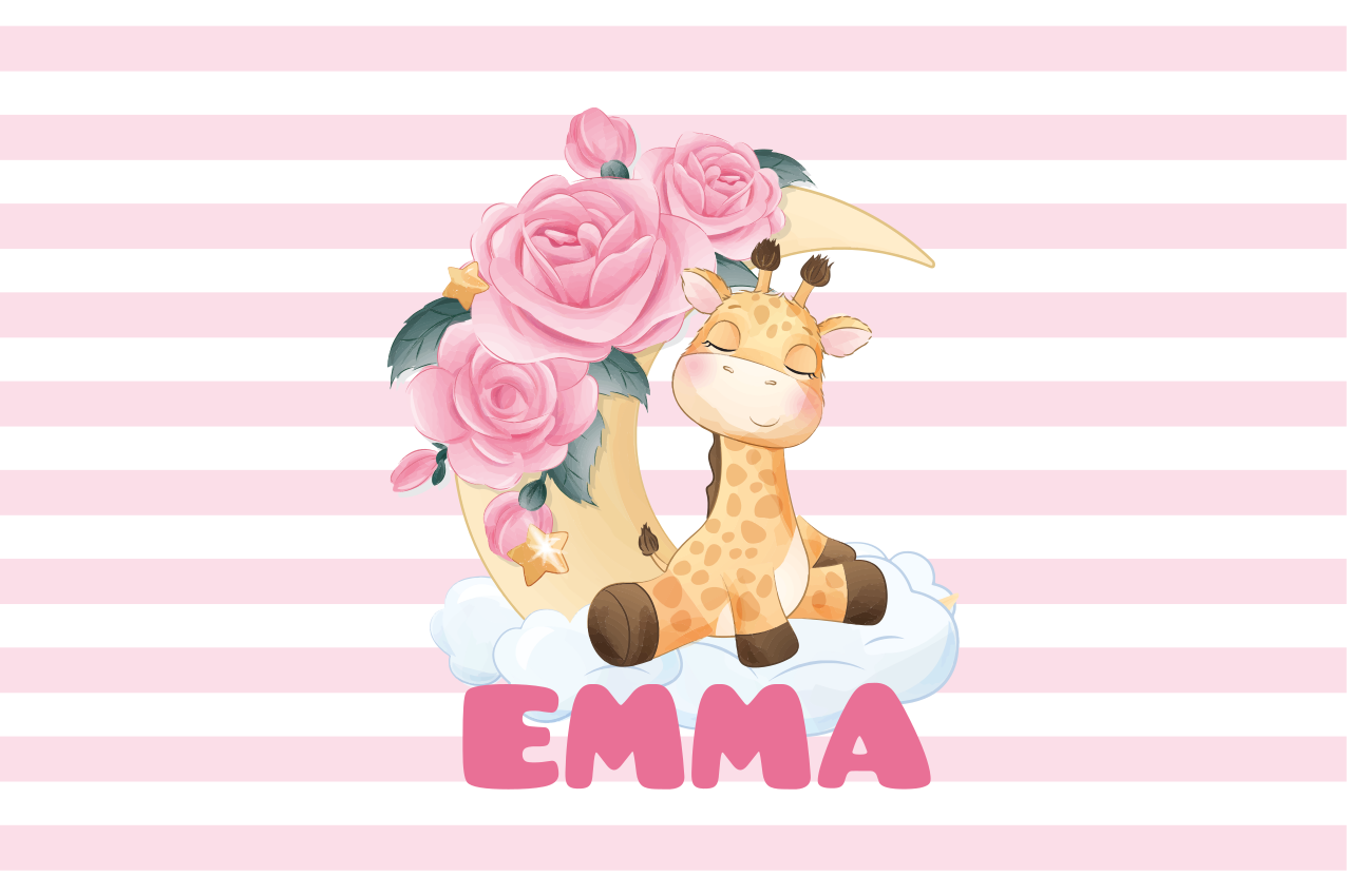 Cute animals giraffe with name placemats - TenStickers