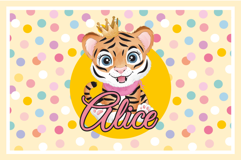 Cute tiger for girl with name placemats - TenStickers