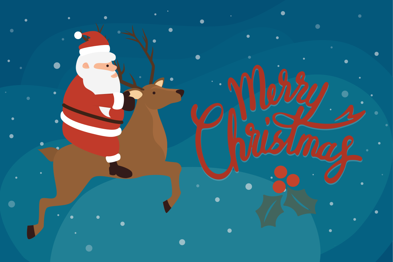 Christmas placemat santa on reindeer - TenStickers