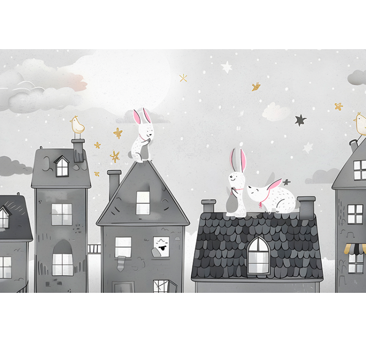 Bunnies at night nursery wall mural - TenStickers