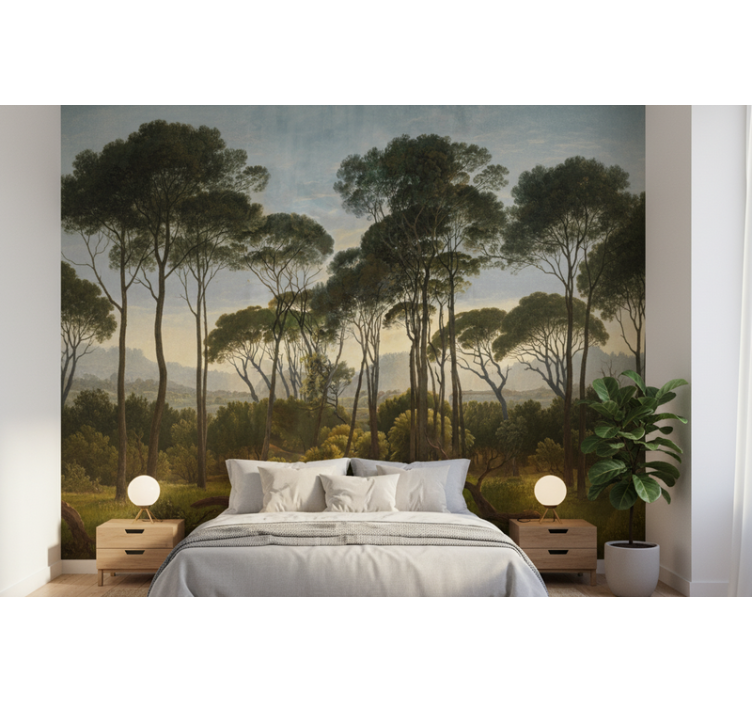 Forest wallpaper muted tropical palms - TenStickers
