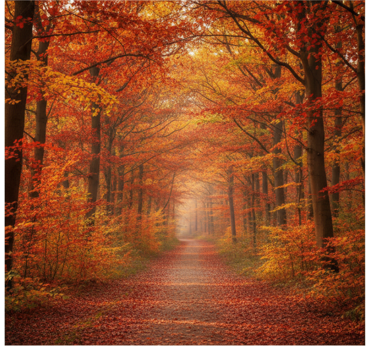 Forest wallpaper autumn tree path - TenStickers