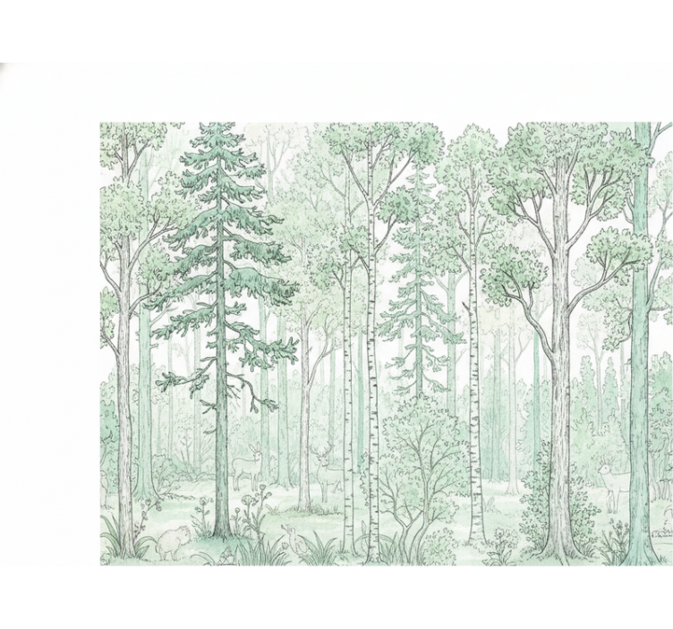 Forest wallpaper mint woodland illustration - TenStickers