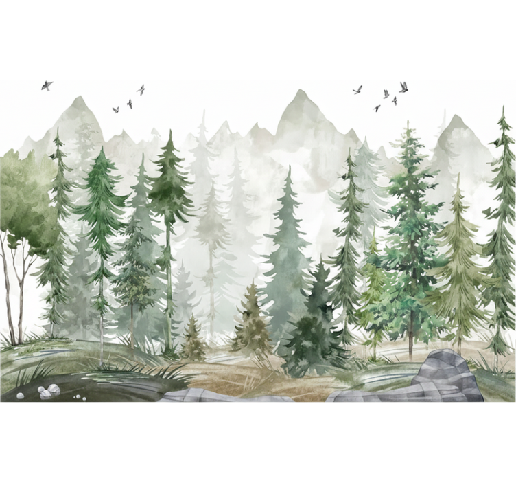 Forest wallpaper nordic pine minimalist design - TenStickers