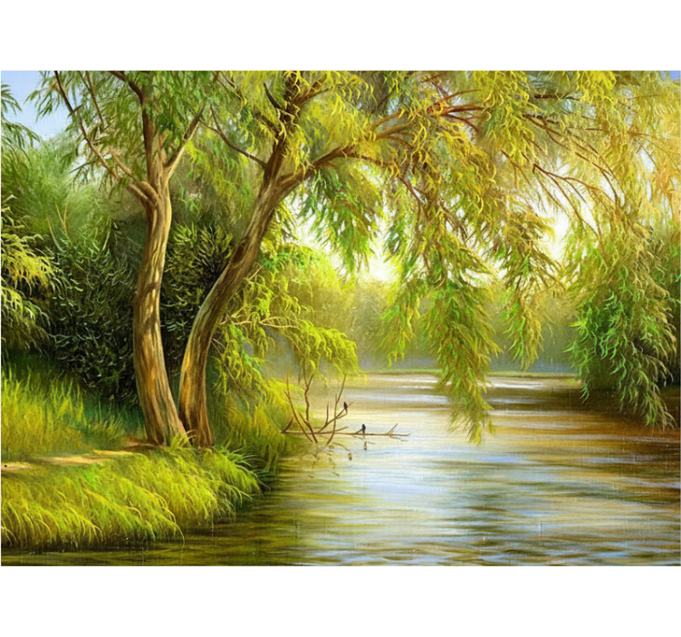 Forest wallpaper serene river willow - TenStickers