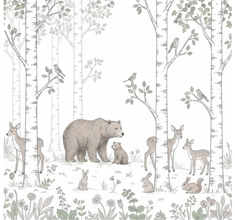 Forest wallpaper playful woodland illustration - TenStickers