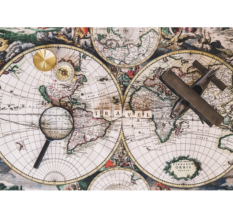 Vintage Explorer Map world map wallpaper - TenStickers