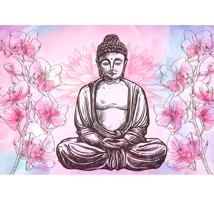 Buddha surrounded by orchids Buddha Wall Mural - TenStickers
