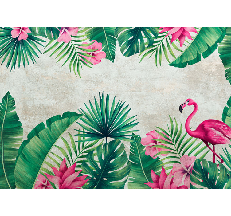 Flower wall mural tropical flora flamingo - TenStickers