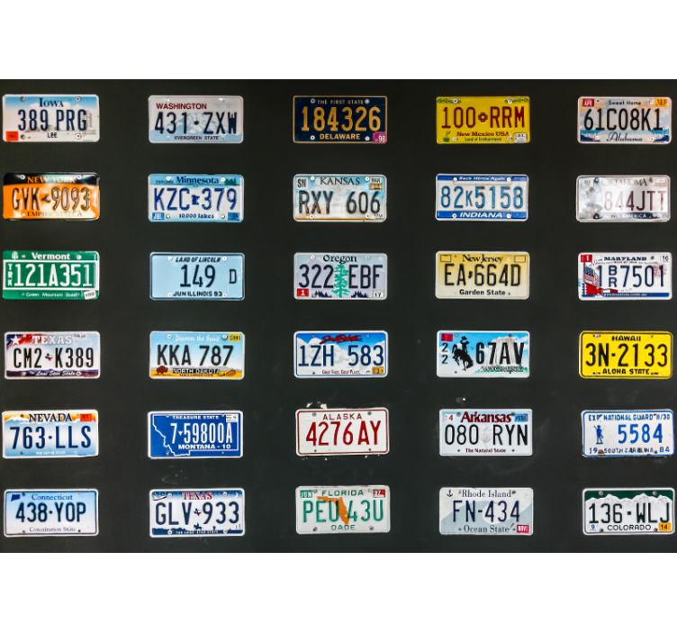 Wall mural vehicle colorful license plates - TenStickers