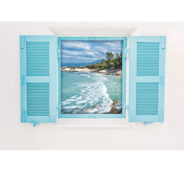Tranquil coastal window view under the sea wall mural - TenStickers