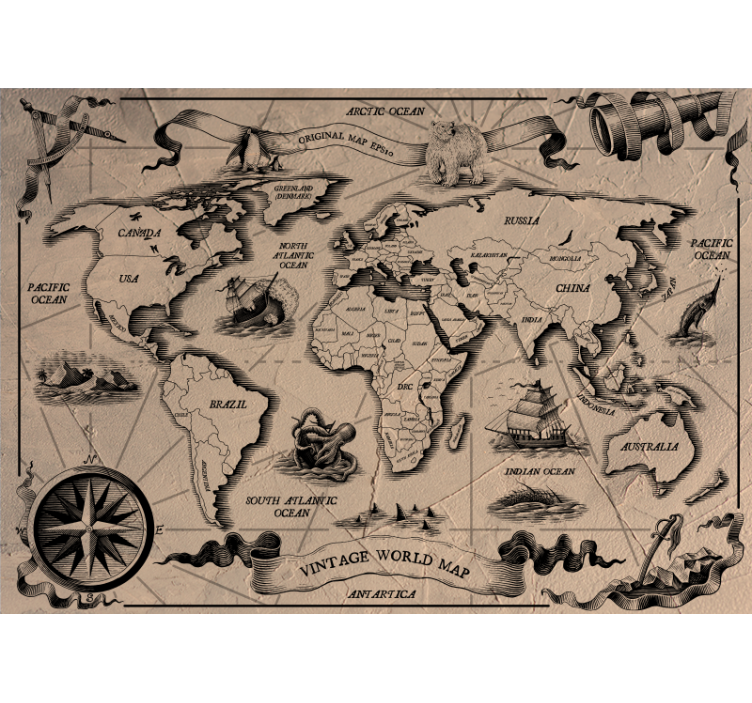 World map wallpaper vintage global map design - TenStickers