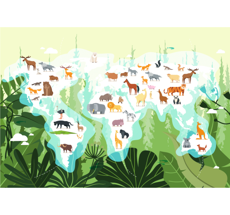Animals wall mural world animal map - TenStickers