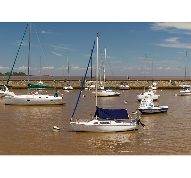 Sailboats in Harbor under the sea wall mural - TenStickers