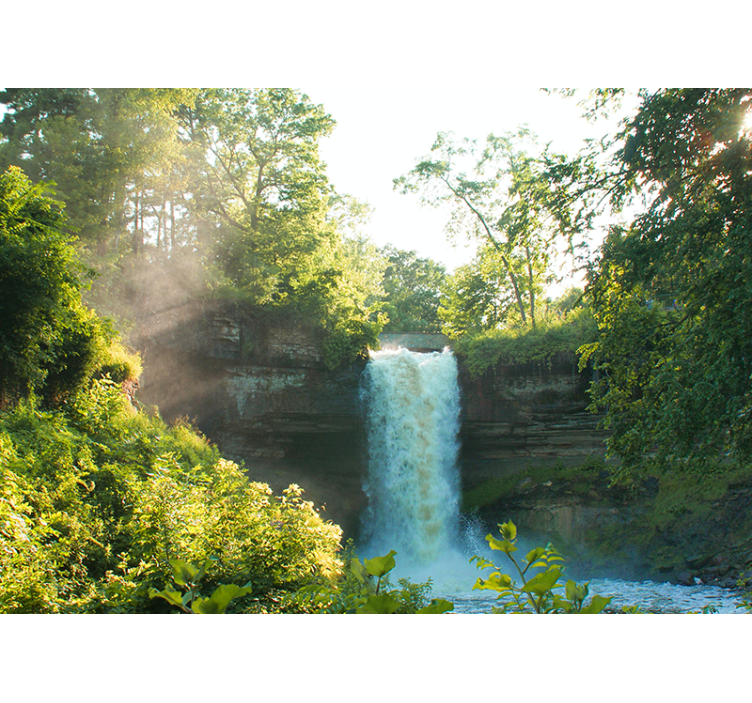 Serene sunny view wall mural waterfall - TenStickers