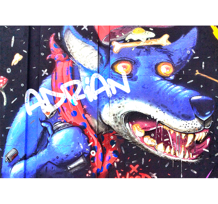 Customisable Blue Wolf graffiti wall mural - TenStickers