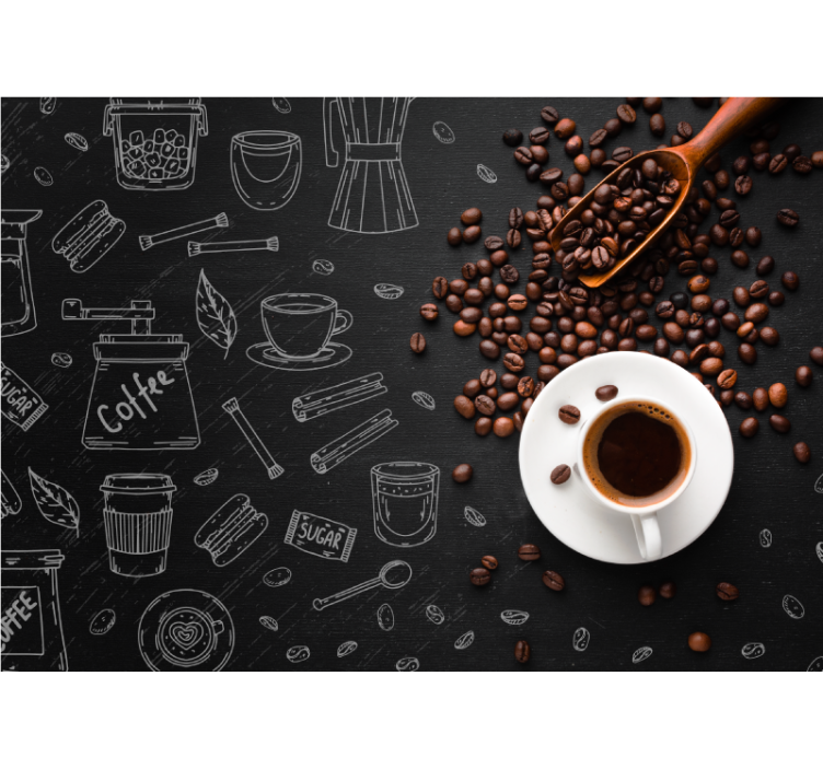 Quote wall mural coffee culture elements - TenStickers