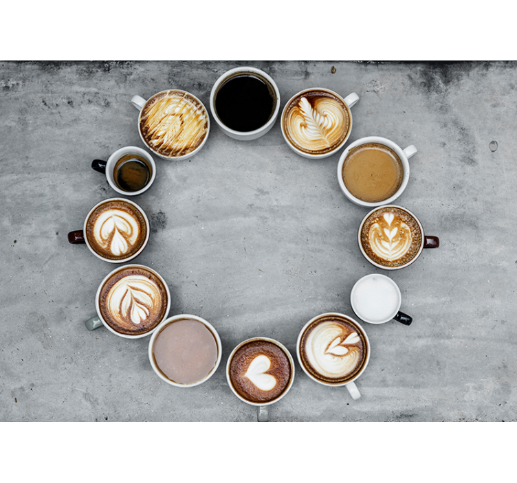 Different coffee mugs in circle wall mural - TenStickers