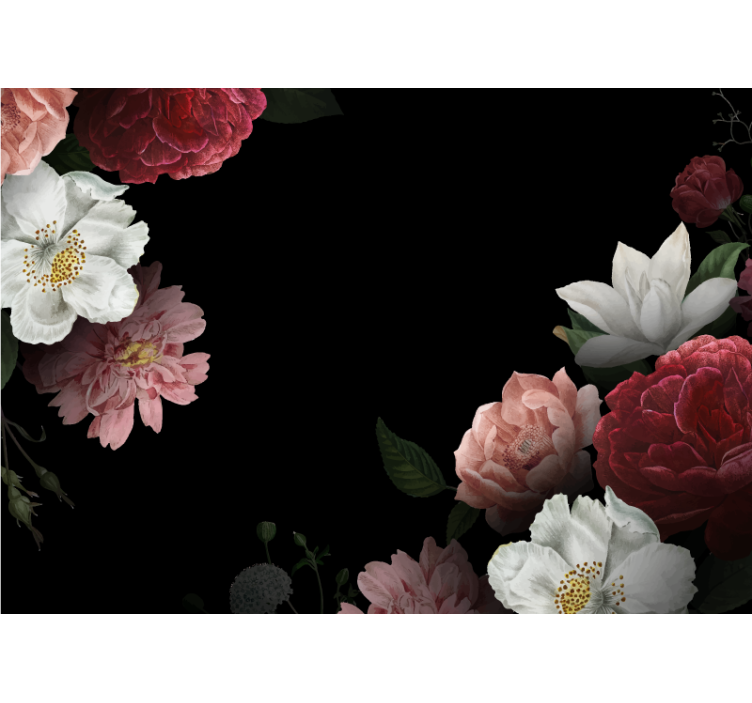 Flowers on black background 3D wallpaper - TenStickers