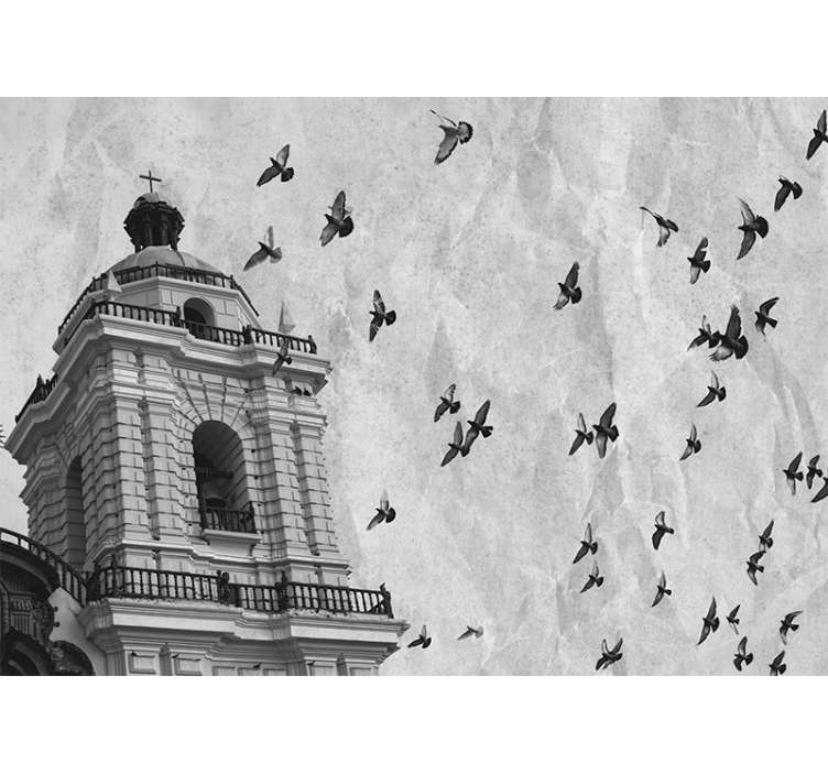 City wall mural historic tower birds - TenStickers