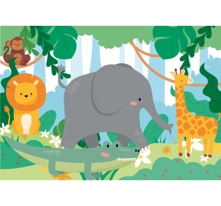 Animals wall mural friendly jungle creatures - TenStickers