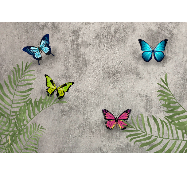 Flower wall mural butterflies and leaves - TenStickers