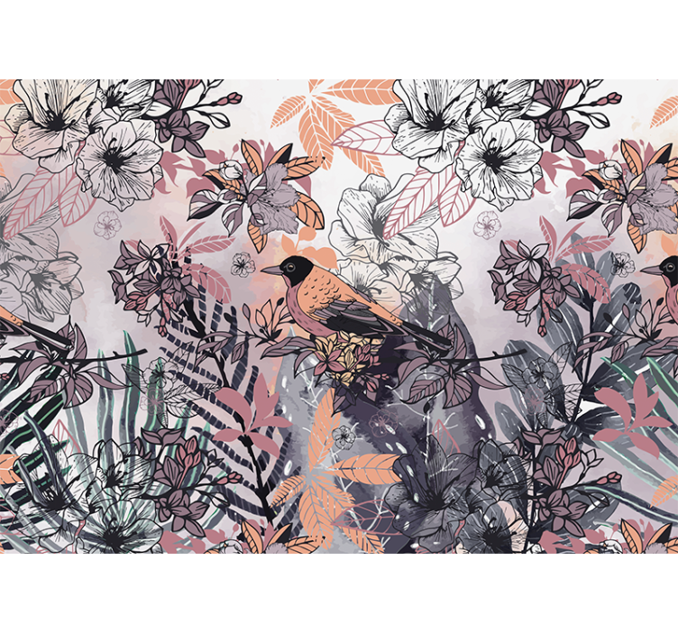 Flower wall mural bird among blooms - TenStickers