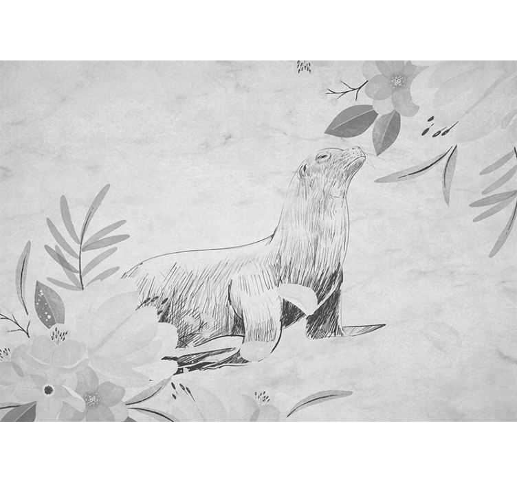 Wall mural bathroom seal surrounded by flowers - TenStickers