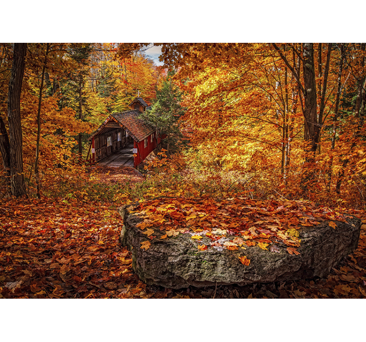 Landscape wall mural autumn covered bridge - TenStickers