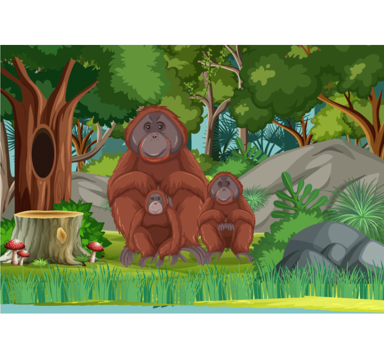 Animals wall mural orangutan family scene - TenStickers