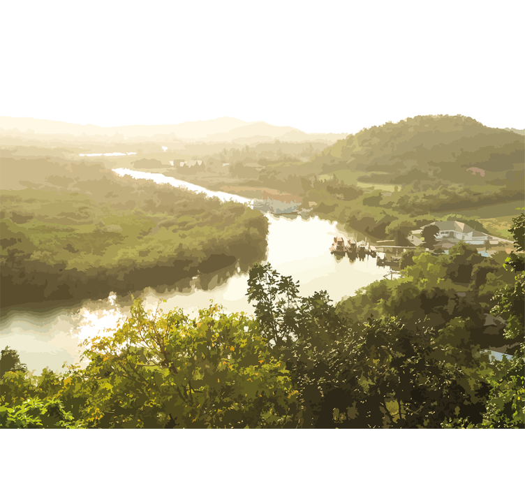 Serene river view landscape wall mural - TenStickers