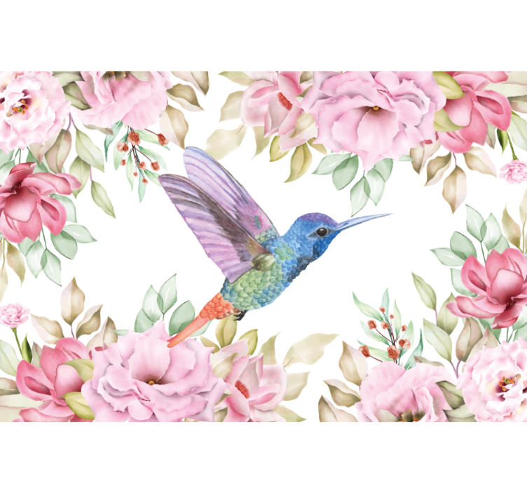 Flower wall mural hummingbird among blossoms - TenStickers