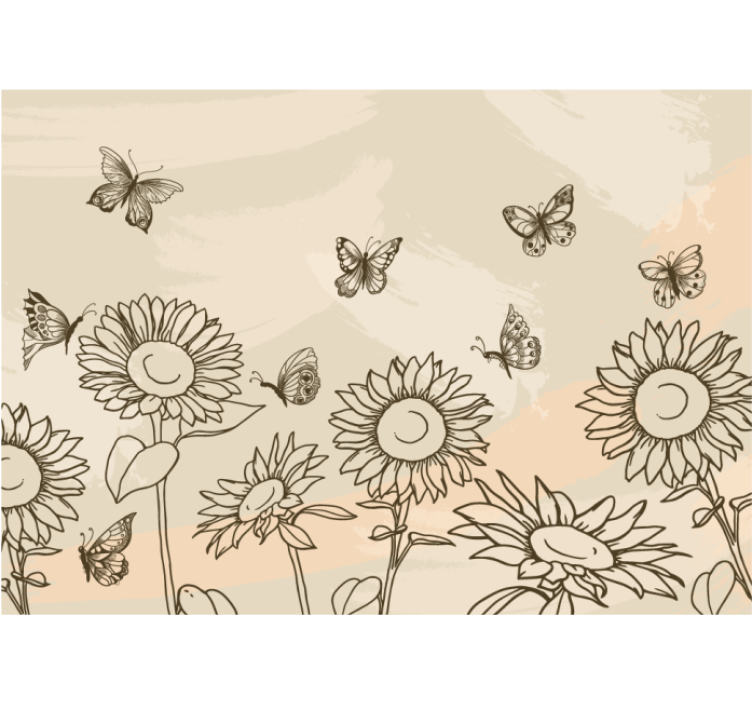 Sunflower Butterfly Sketch flower wall mural - TenStickers