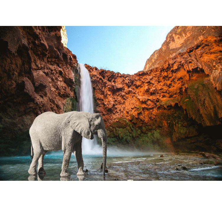 Animals wall mural majestic elephant waterfall - TenStickers