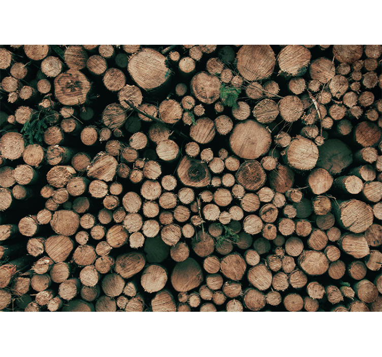 Mural stone wall timber log stack - TenStickers
